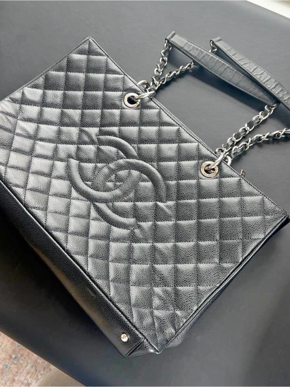 CHANEL Black Quilted Caviar Leather Grand Shopping Tote GST XL Bag SHW